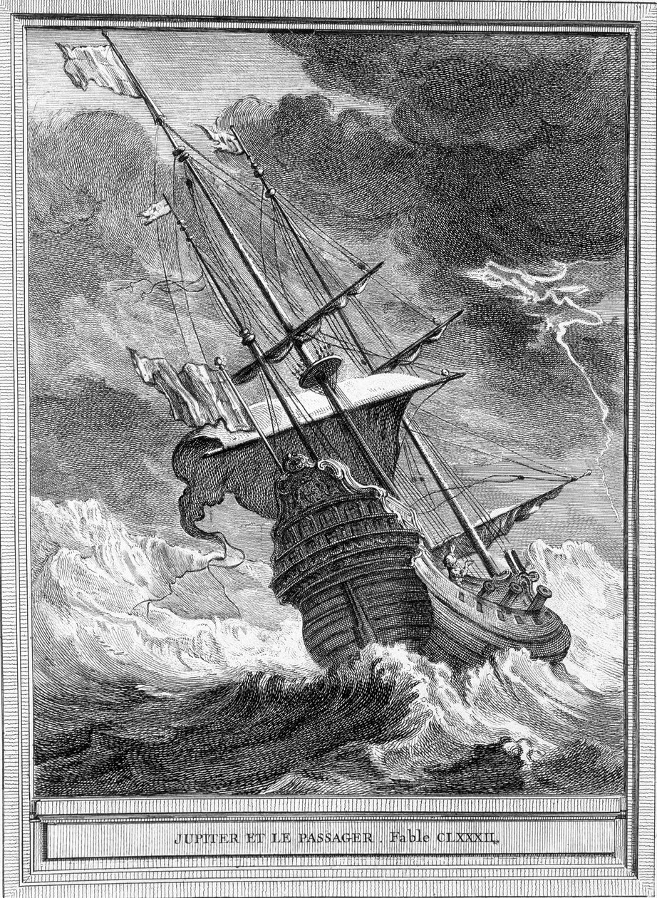 Illustration af fabelen "" Jupiter og passageren"" af Jean de La Fontaine af Unknown artist