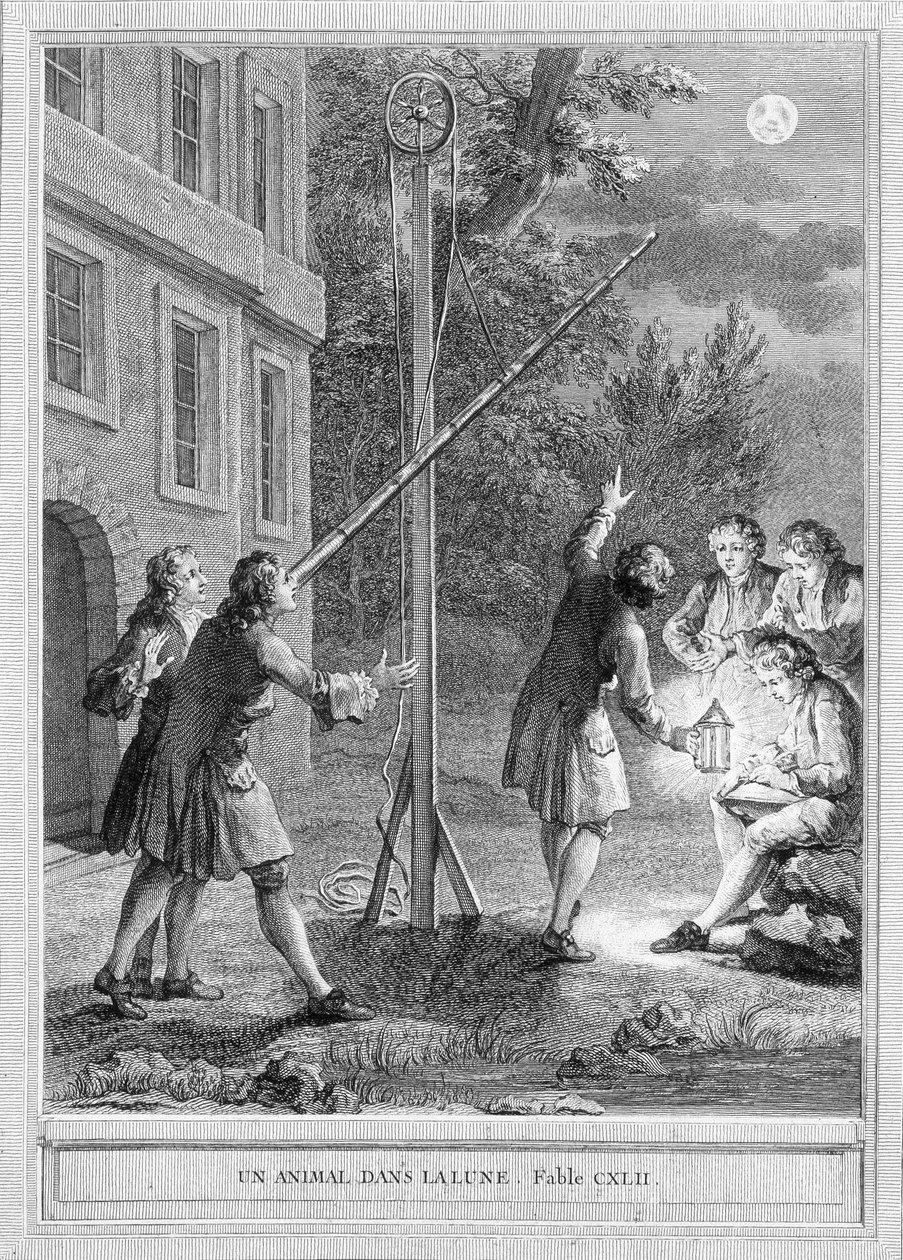 Illustration af fablen "Et dyr i månen" af Jean de la Fontaine af Unknown artist