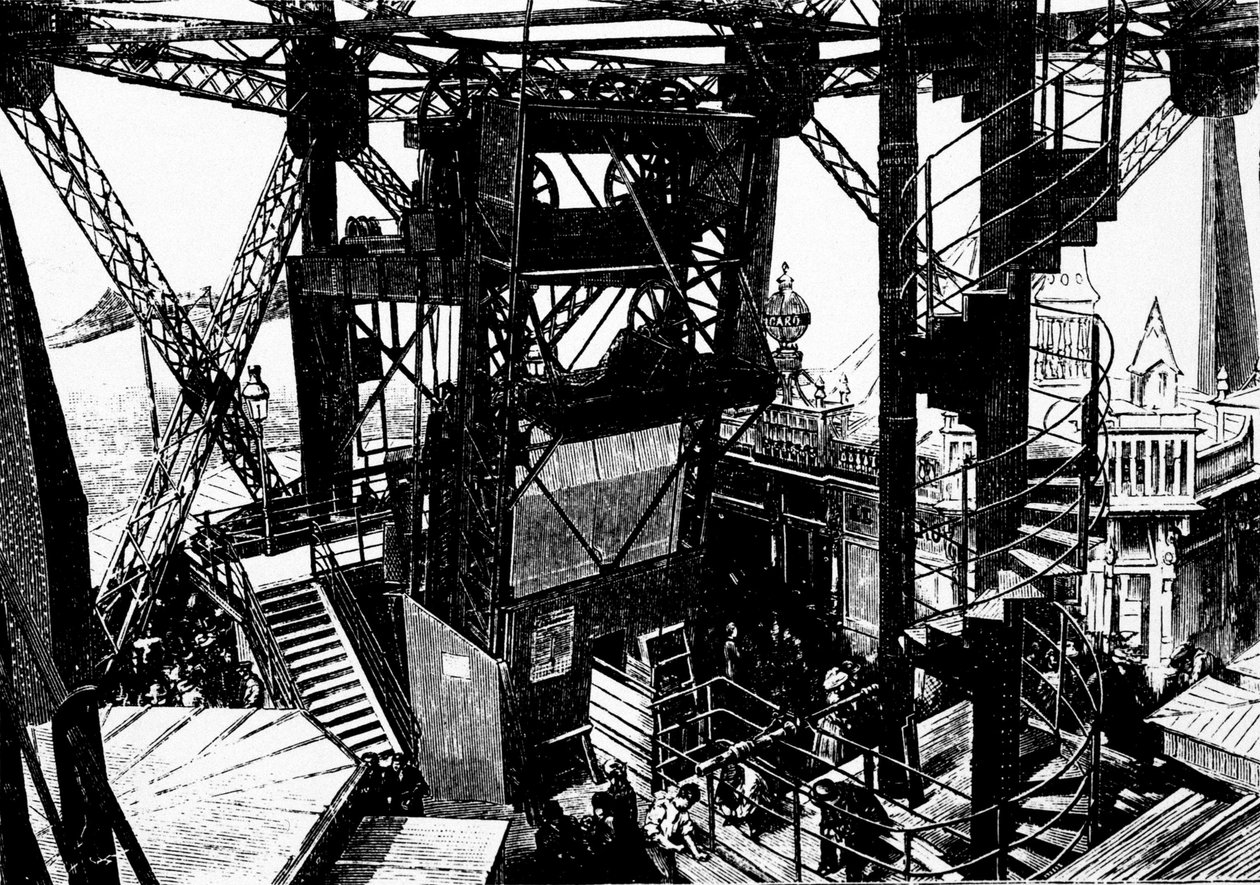 Illustration om opførelsen af Eiffeltårnet. af Unknown artist