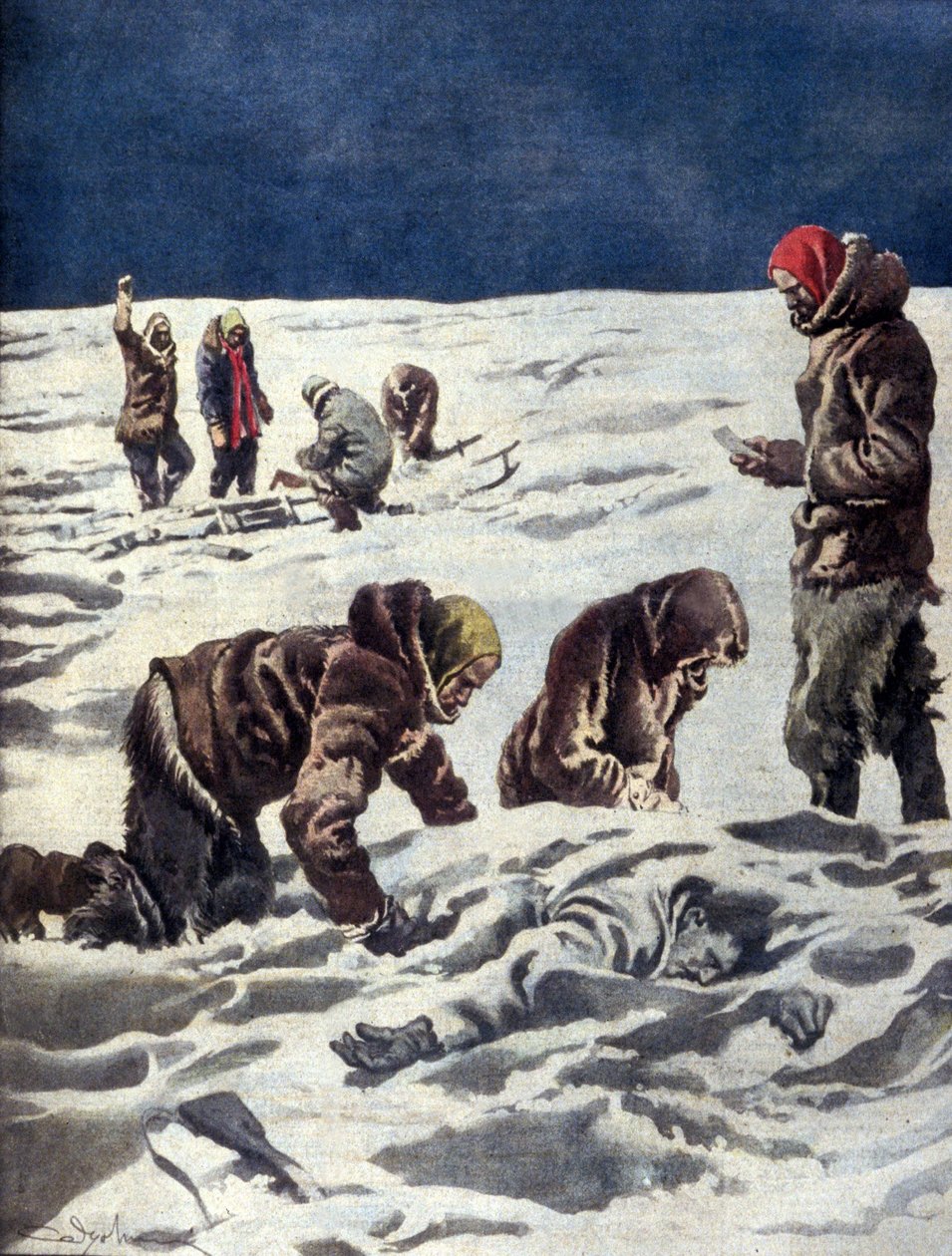 I 1930 fandt Dr. Horns norske videnskabelige ekspedition resterne af den svenske opdagelsesrejsende Solomon Andrée af Unknown artist