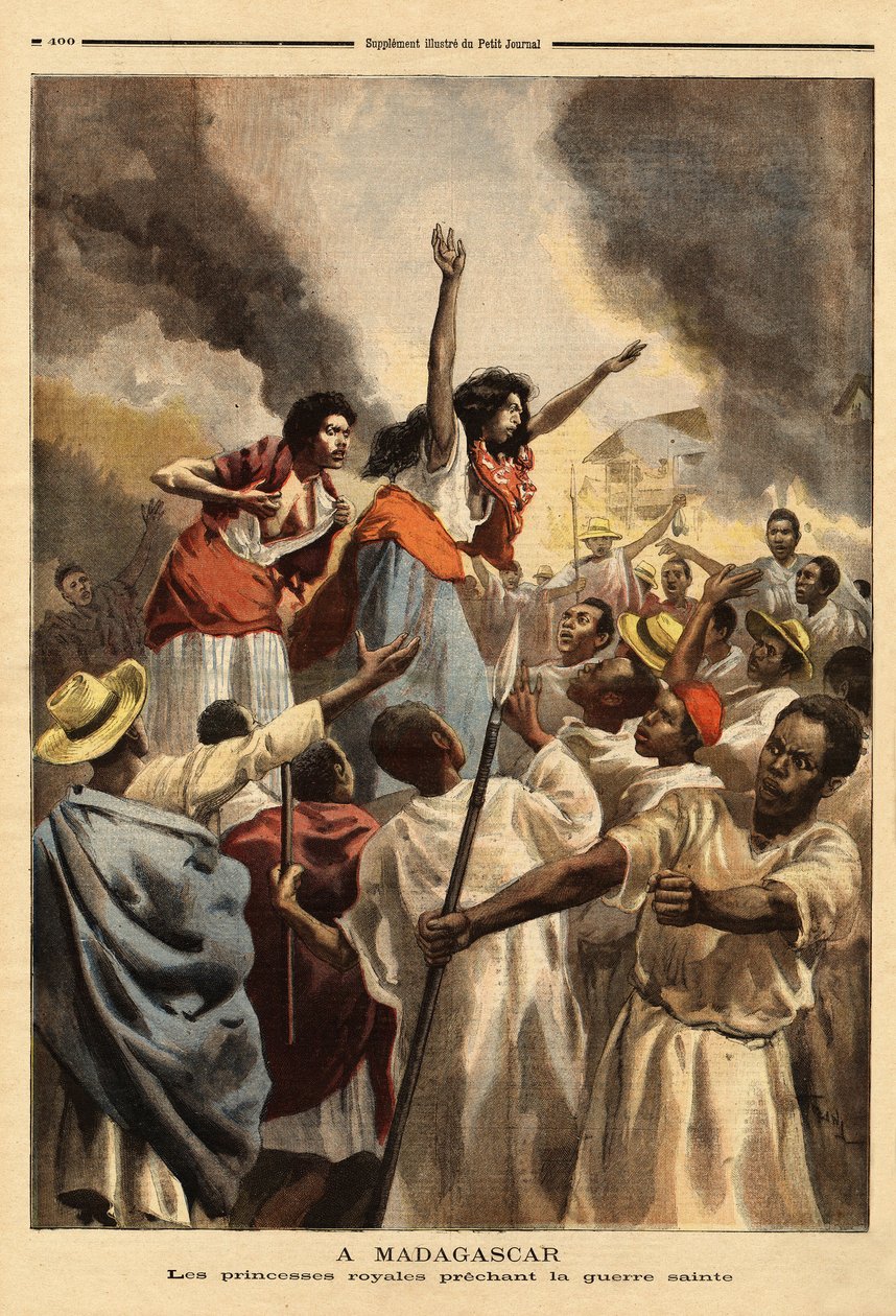 På Madagaskar prædiker den kongelige prinsesse (dronningens søster og tante) den hellige krig mod Frankrig. Indgravering i "" Le petit journal"" 9/09/1894. Selvas samling. af Unknown artist