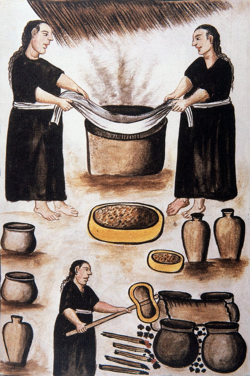 Indianere, der tilbereder kød, fra bogen "Trujillo of Peru" eller "Codex Martinez Companion", af Baltazar Martinez Companion og Bujanda, biskop af Trujillo (1782-1785) af Unknown artist