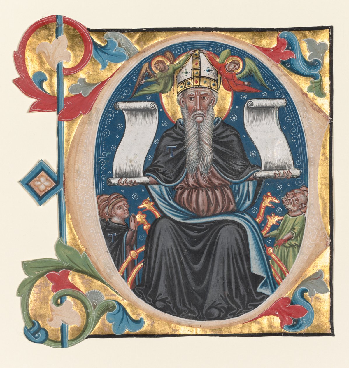 Initial C Udskåret fra en korbog: St. Anthony med Antonite Friars af Unknown artist