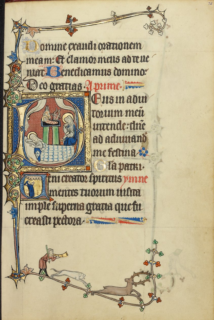 Initial D: Fødselskirken; Initial V: En munk i bøn af Unknown artist