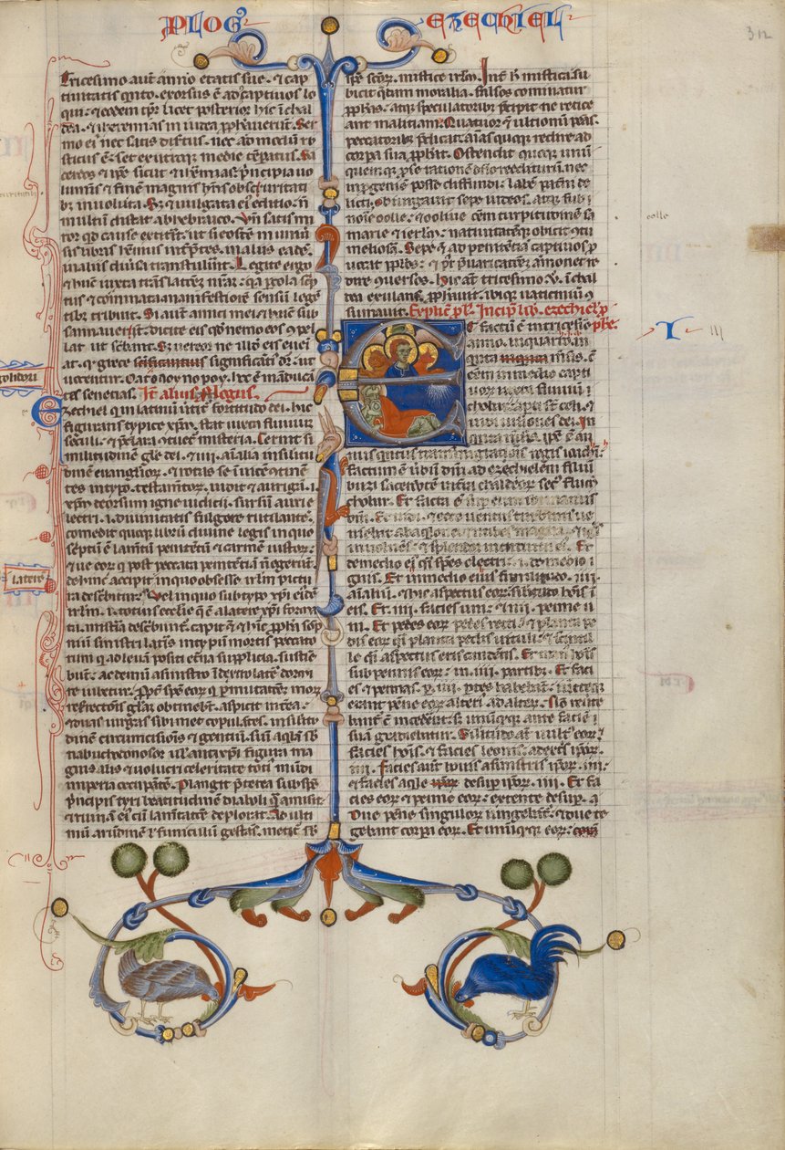 Indledende E: Ezekiel drømmer om de fire evangelistsymboler af Unknown artist