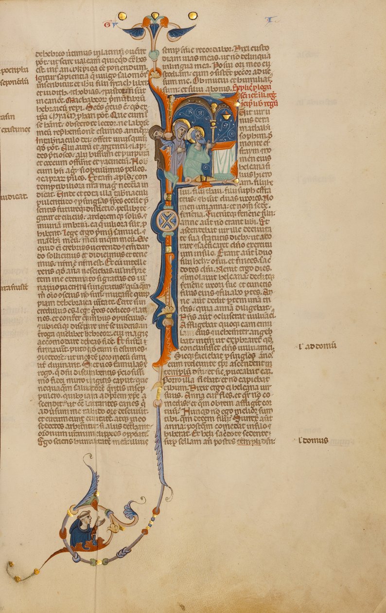 Initial F: Elkanah med Hannah og Peninnah i templet af Unknown artist
