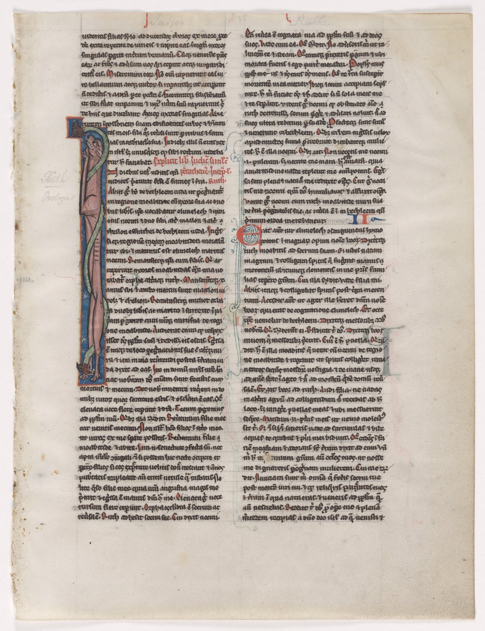Indledende I: Entwined Beast and Serpent: Leaf from a Bible (2 af 2 udskårne blade) af Unknown artist