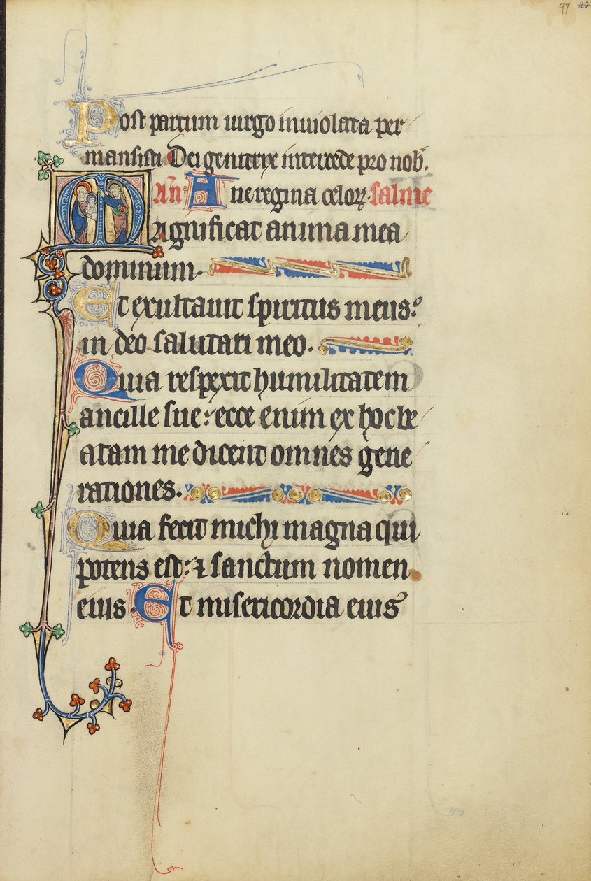Initial M: Jomfruen og barnet med en helgen af Unknown artist