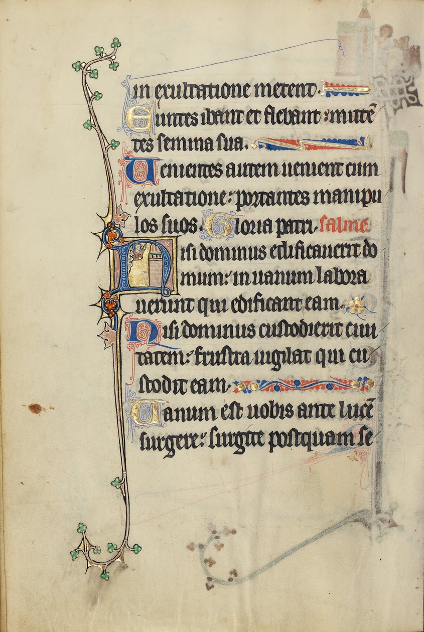Initial N: Gud i skyerne foran et tårn af Unknown artist