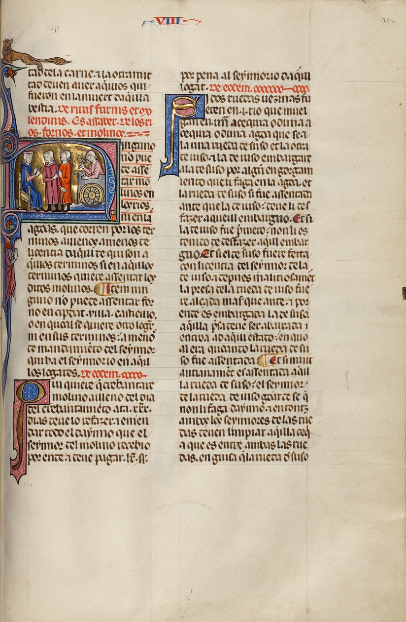 Initial N: To mænd foran en dommer, mens en tredje mand bygger en mølle af Unknown artist