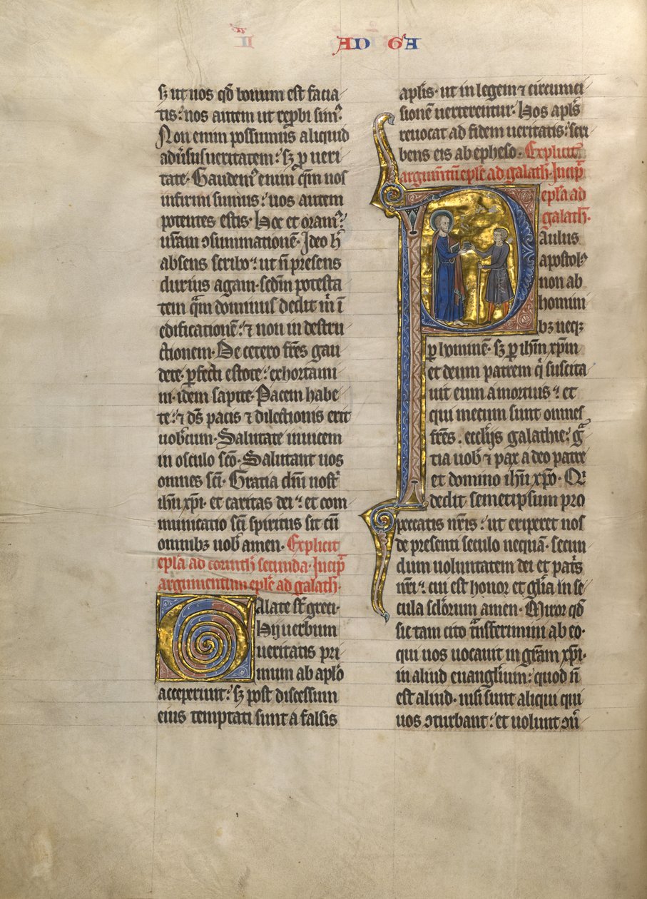 Initial P: Sankt Paulus giver en bog til en budbringer af Unknown artist