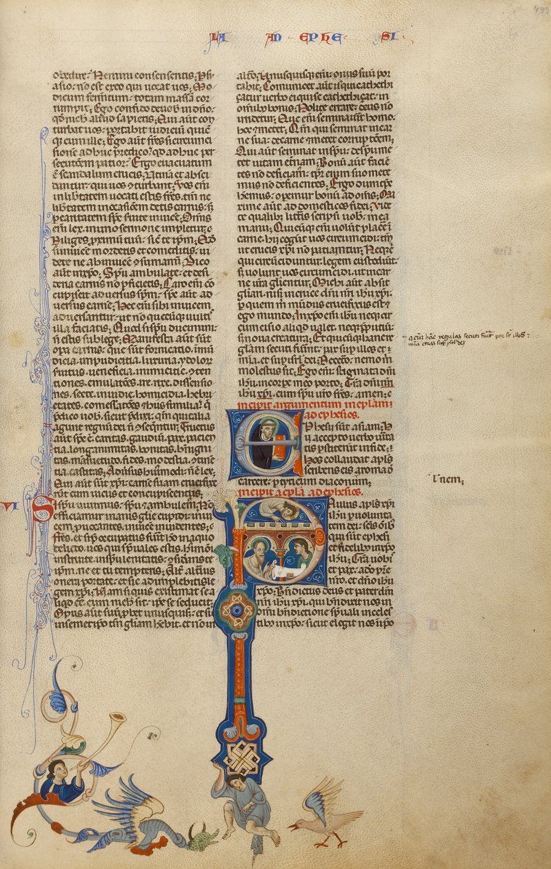 Initial P: Sankt Paulus giver et brev til en budbringer af Unknown artist