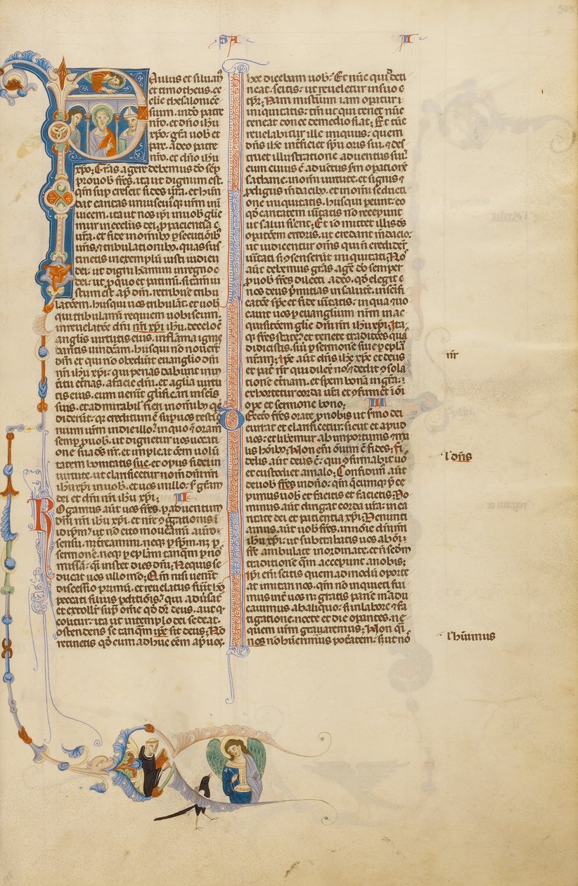 Initial P: Sankt Paulus med en biskop og en budbringer af Unknown artist