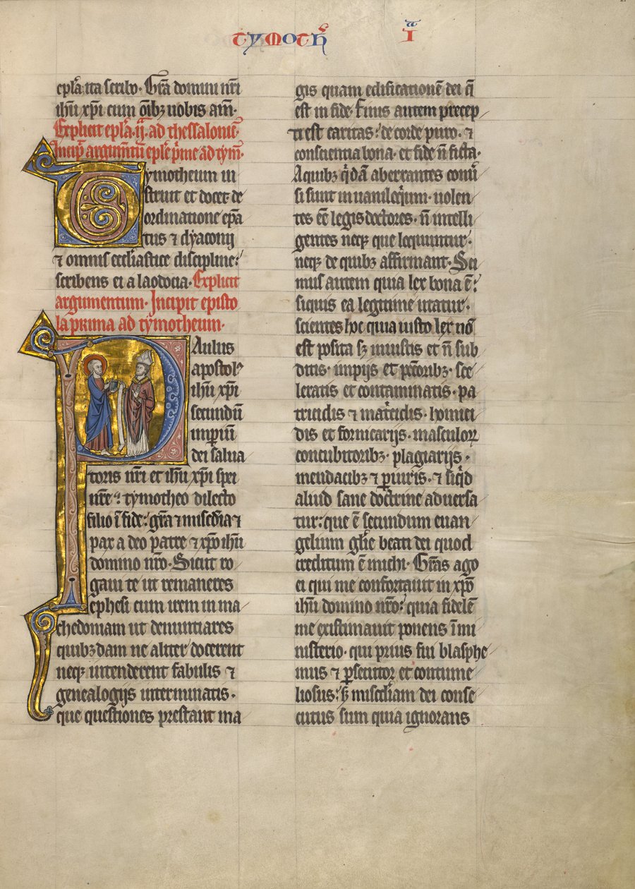 Initial P: Sankt Paulus med en bog og en biskop af Unknown artist