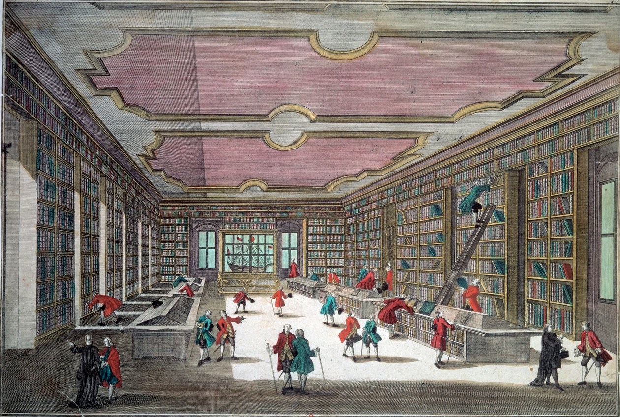 Indlandsvisning af Gottingen -biblioteket. Gravering af Paris fra det 18. århundrede, B.N. af Unknown artist