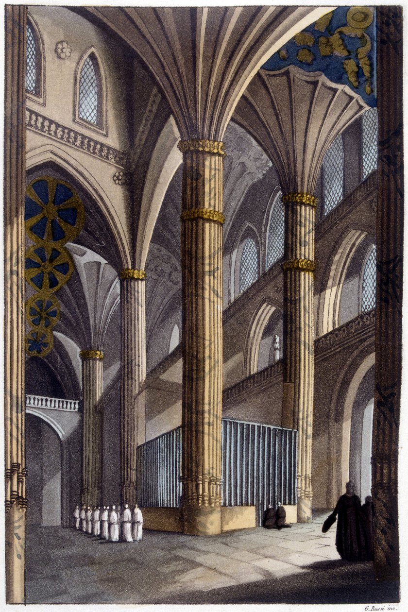 Interiør af Salamanca Cathedral. 19. århundrede litografi. af Unknown artist