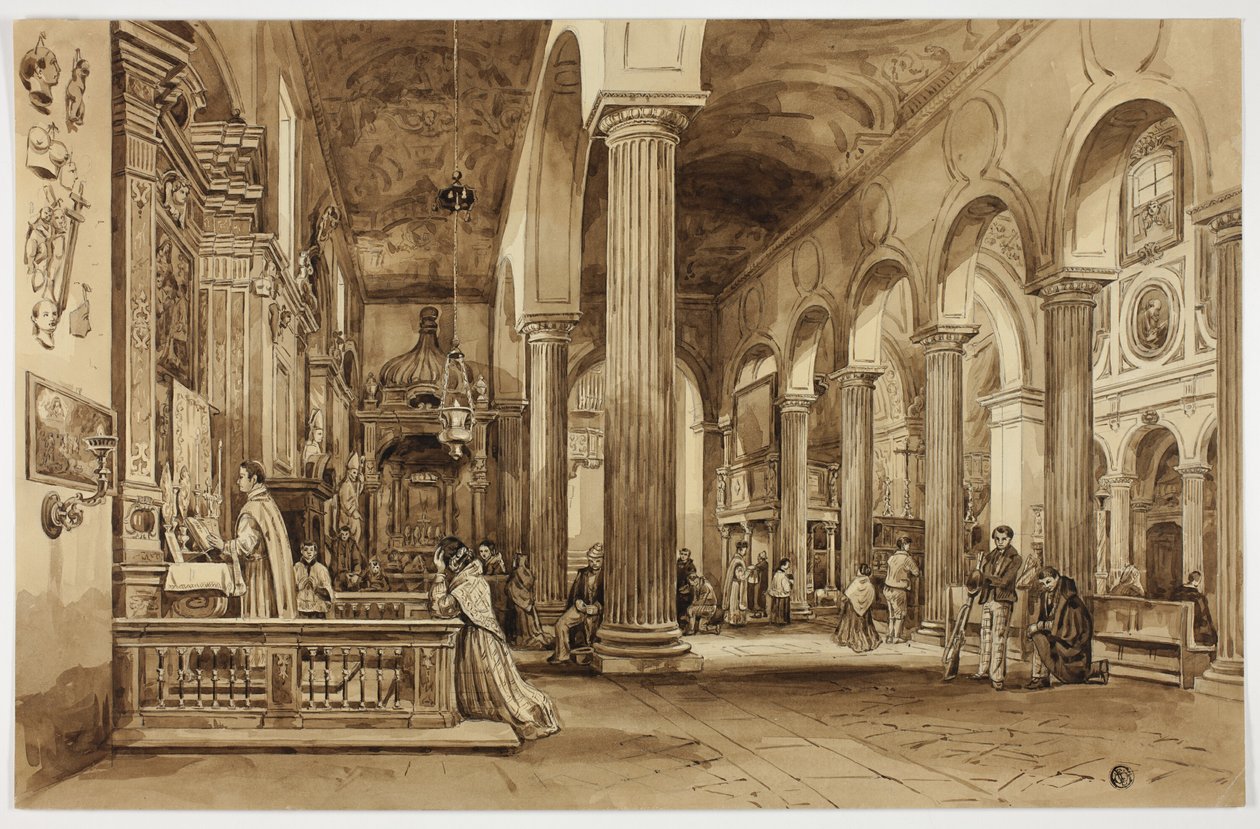 Interiør i en katedral i Syditalien af Unknown artist