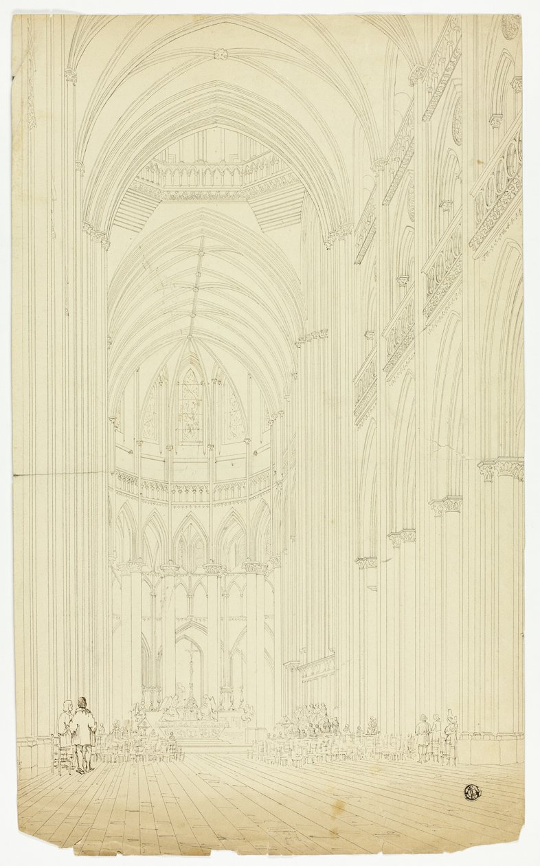 Interiør af en gotisk katedral af Unknown artist