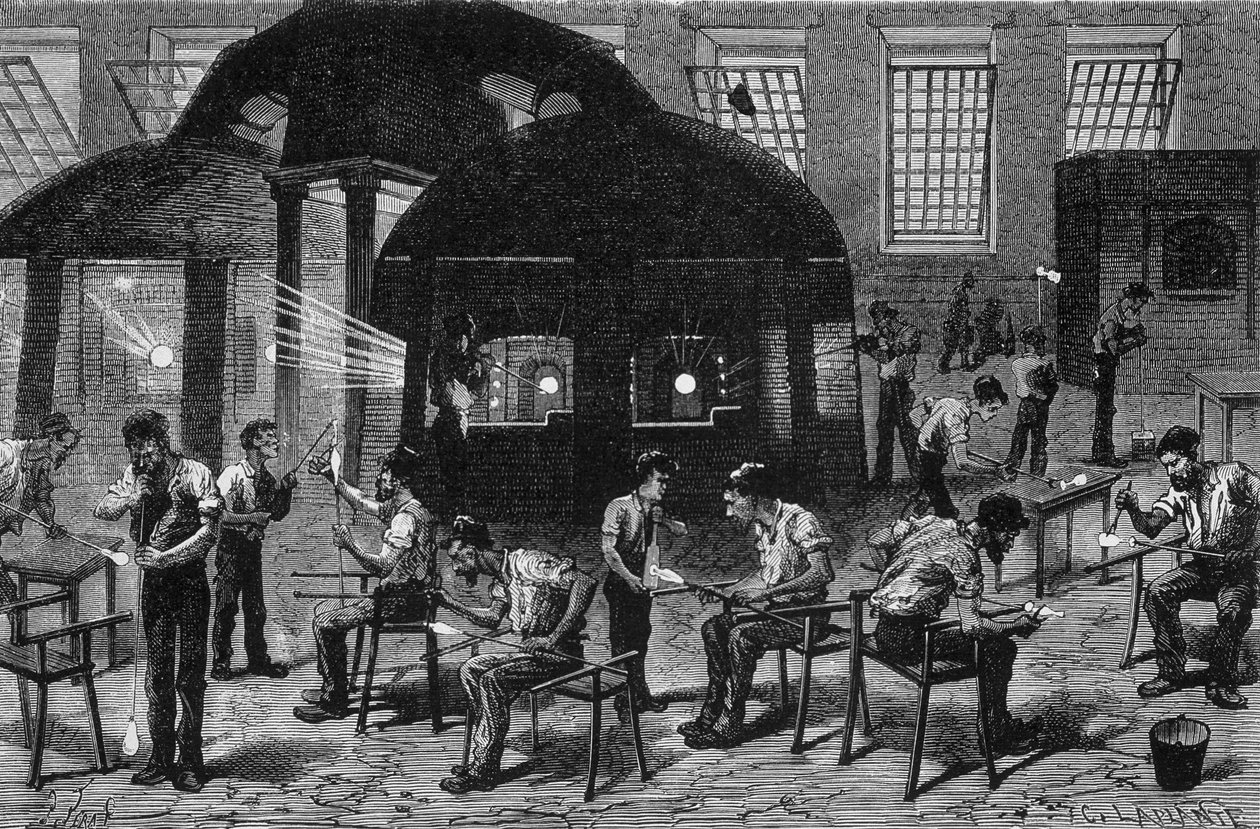 Interiør af glasvarer (gobeleterie), gravering 1800-tallet. af Unknown artist