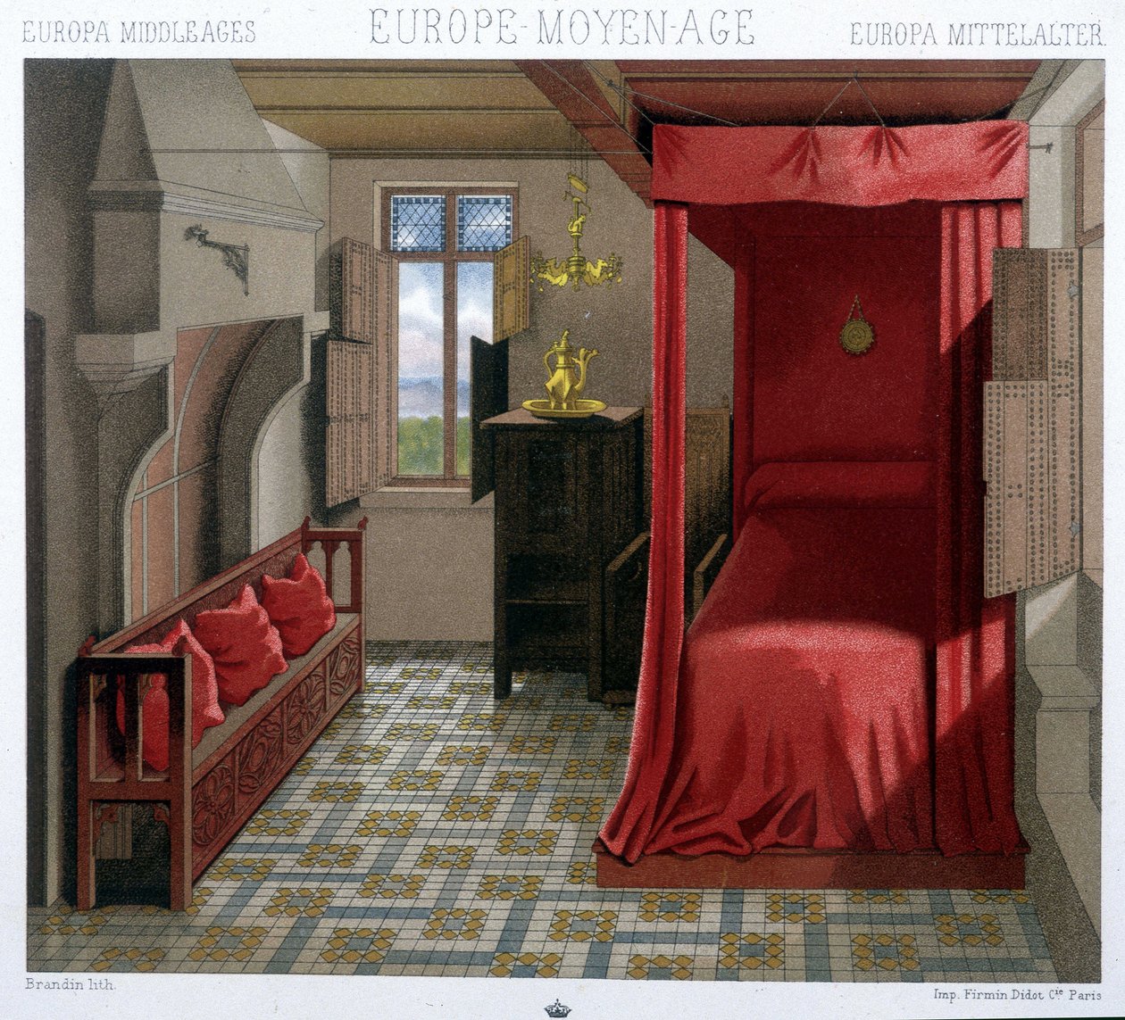 Interiør af et hus i det 15. og 16. århundrede. I “Le costume historique af A. Racinet af Unknown artist