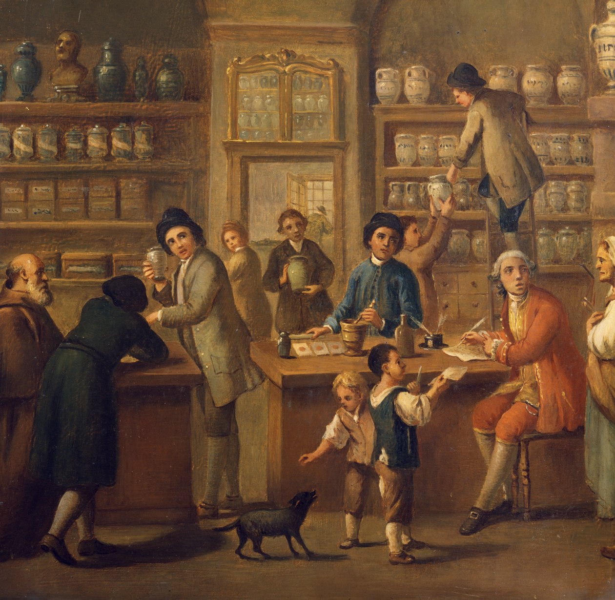 Interiør af et apotek, maleri af en ukendt kunstner af Unknown artist