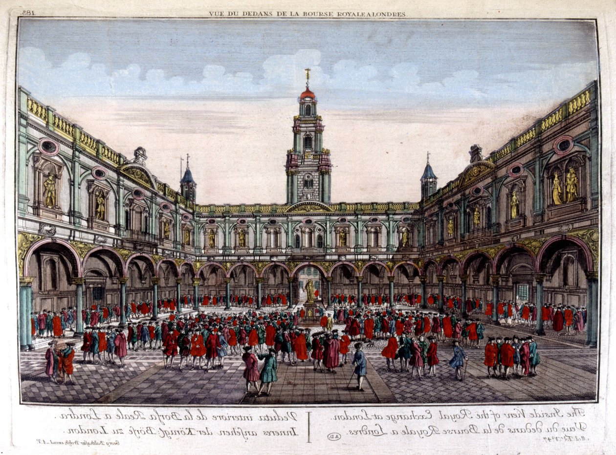 Interiør af Royal London Stock Exchange - Optisk visning af Unknown artist