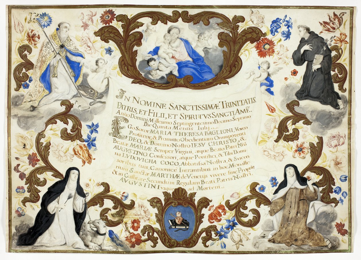 Investiturbevis for søster Maria Theresa Baglioni af Unknown artist