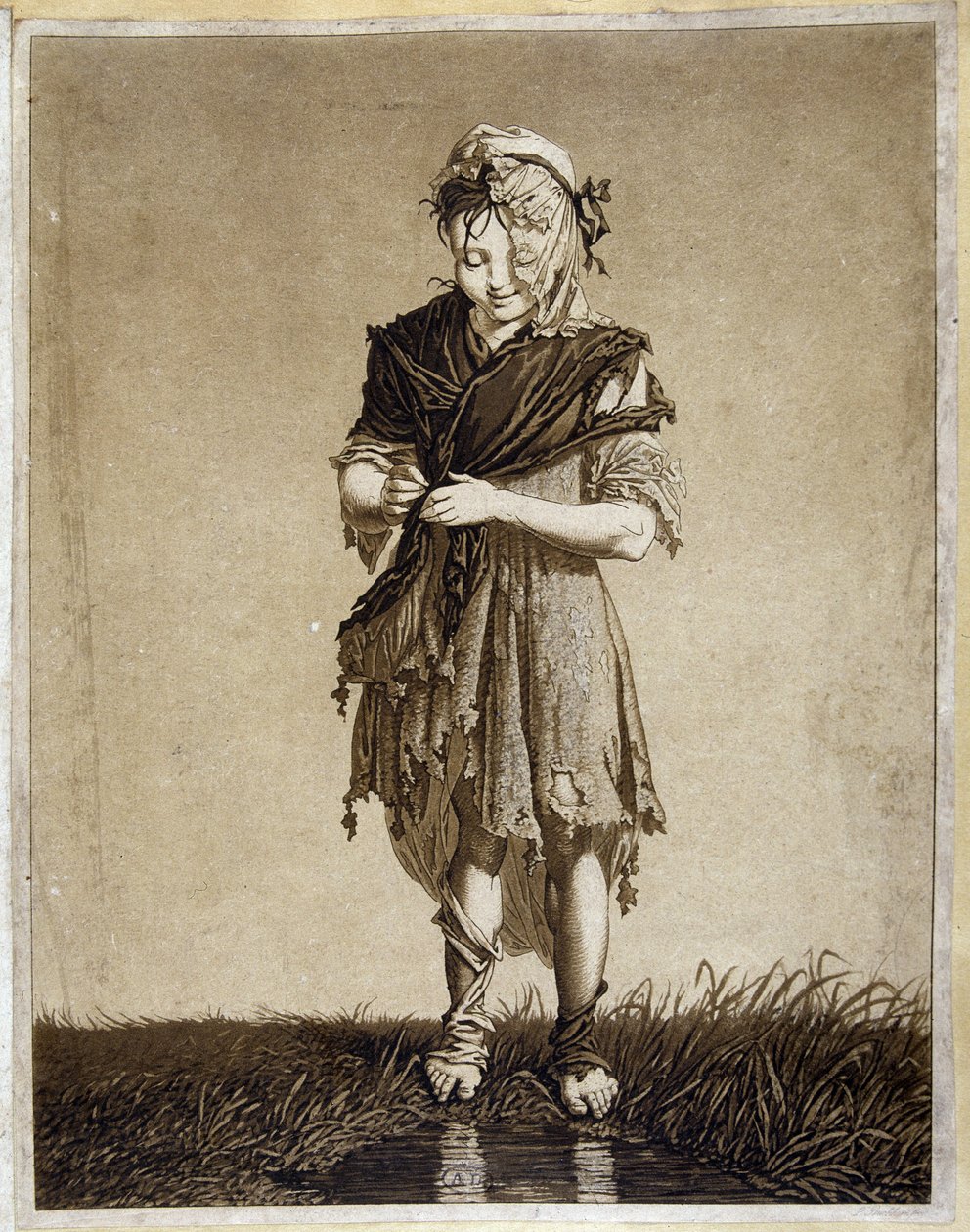 Irsk pige - gravering af Unknown artist