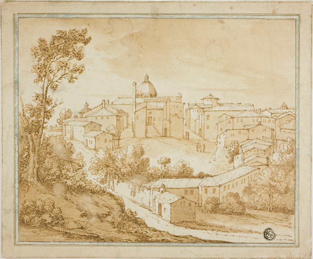 Italiensk bjergby med central plads af Unknown artist