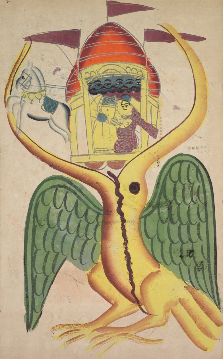 Jatayu hindrer Ravanas vogn, der forsøger at forhindre bortførelsen af Sita (recto) af Unknown artist