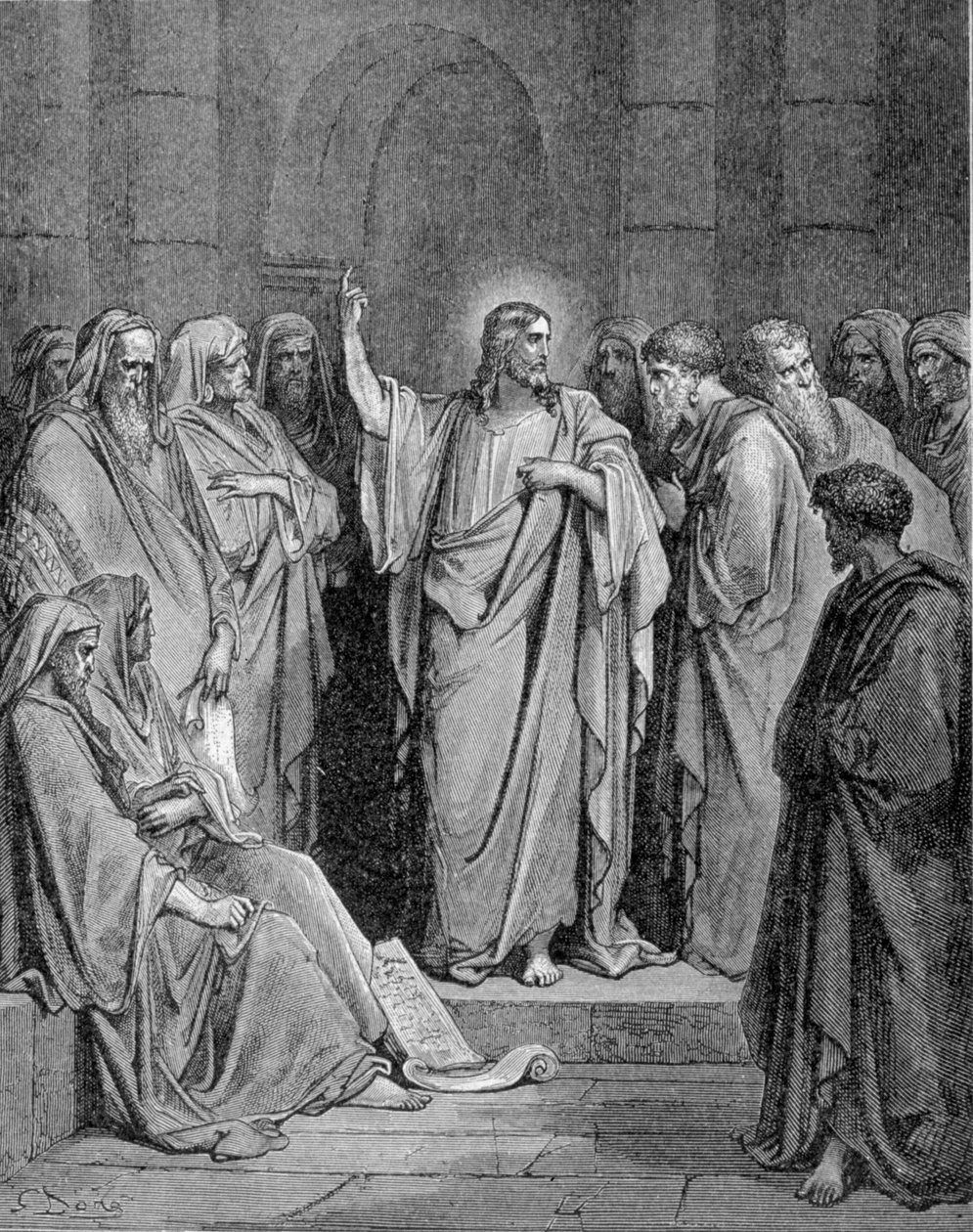 Jesus Kristus i synagogen. Ifølge Evangeliet ifølge Sankt Lukas. af Unknown artist