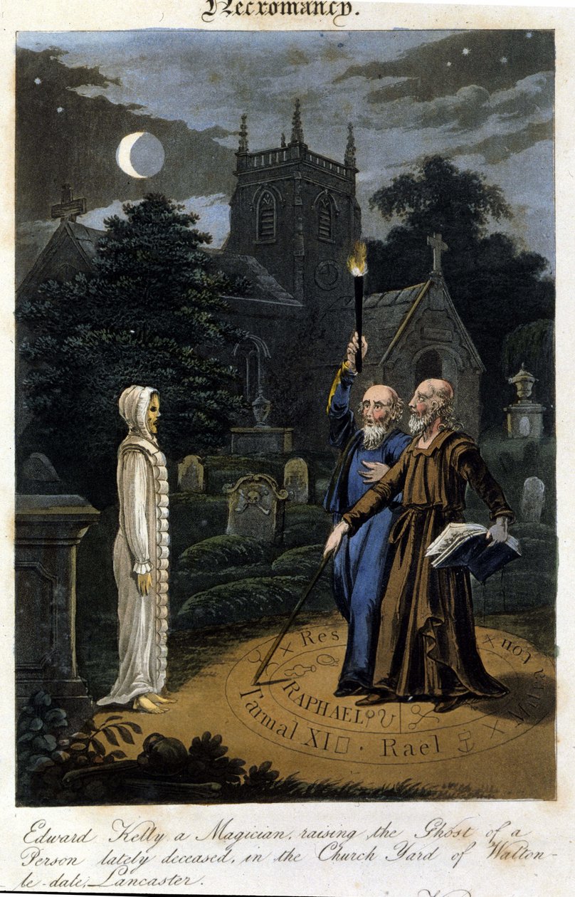John Dee og Edward Kelly tilkalder en ånd. 1825. Bibl. Morando, Milano af Unknown artist