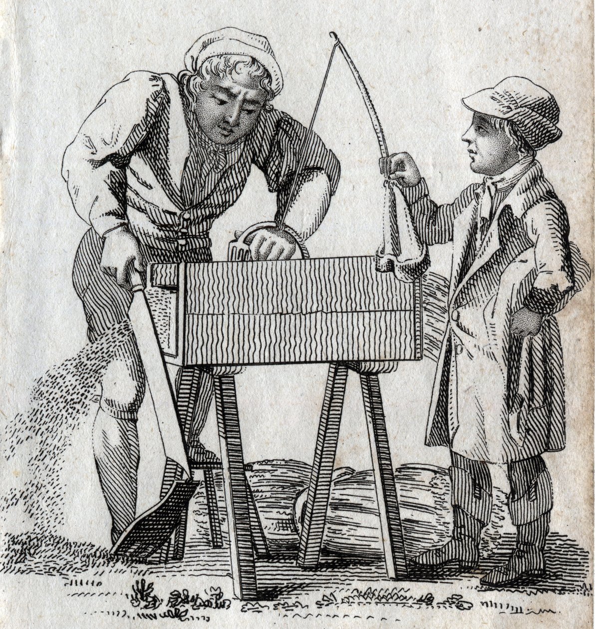 Snedker og lærling. Gravering sidst i 1700-tallet. Privat samling. af Unknown artist