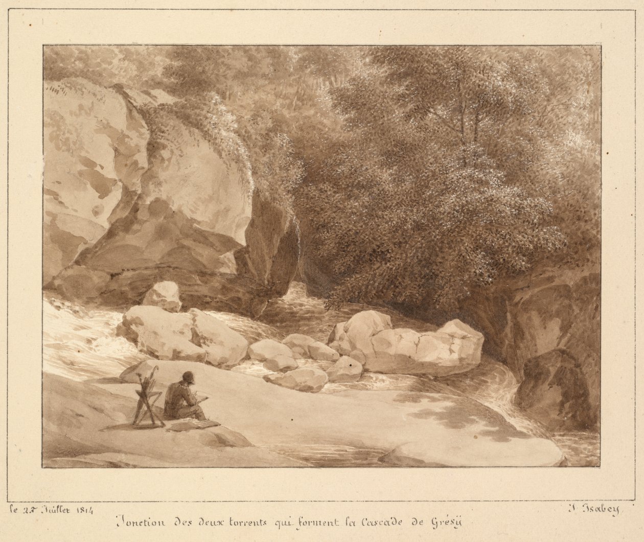Forbindelse mellem de to vandløb, der danner Cascade de Grésy af Unknown artist