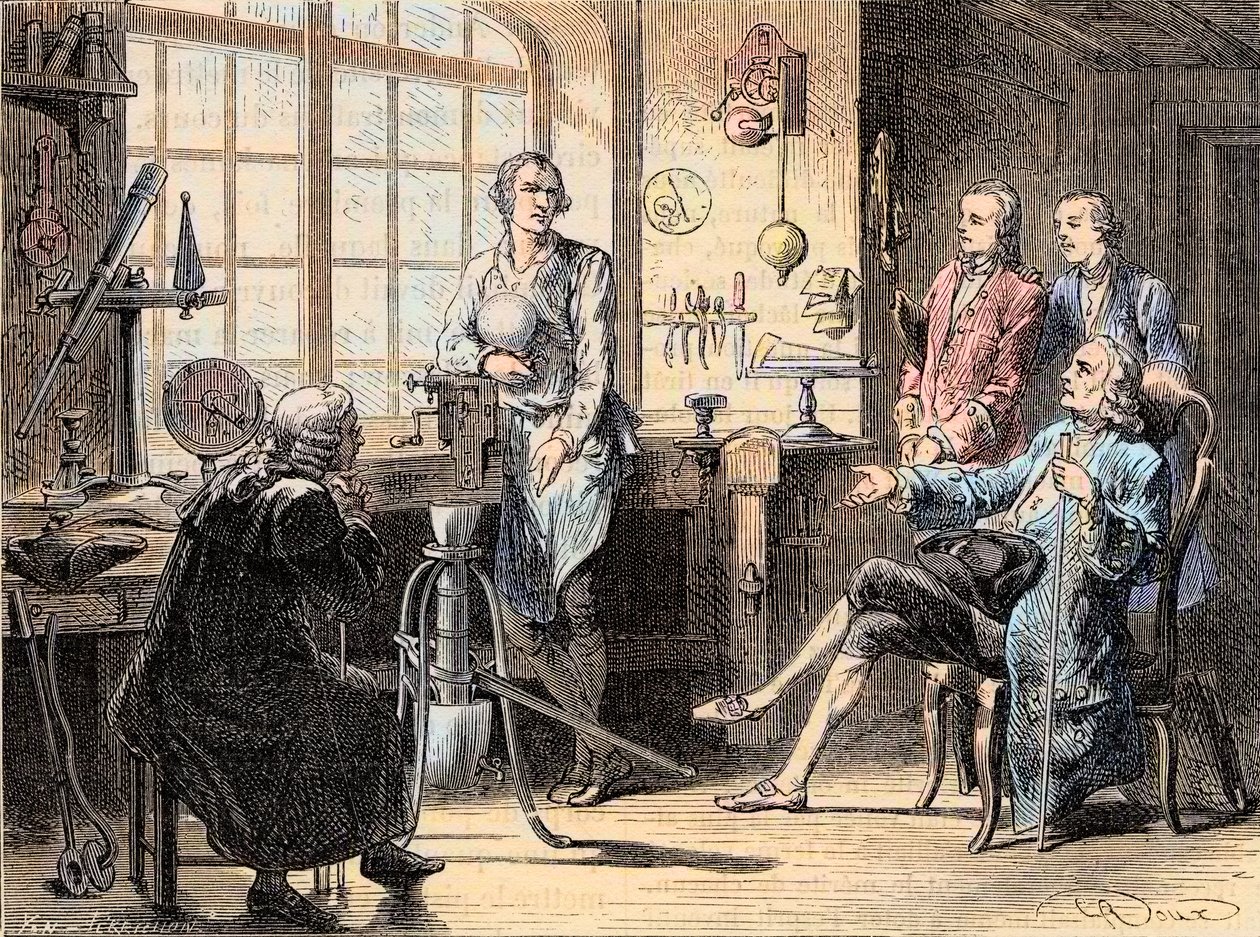 Joseph Black visiting James Watt in his Glasgow workshop - The Scottish chemist Joseph Black visits engineer James Wattdani af Unknown artist