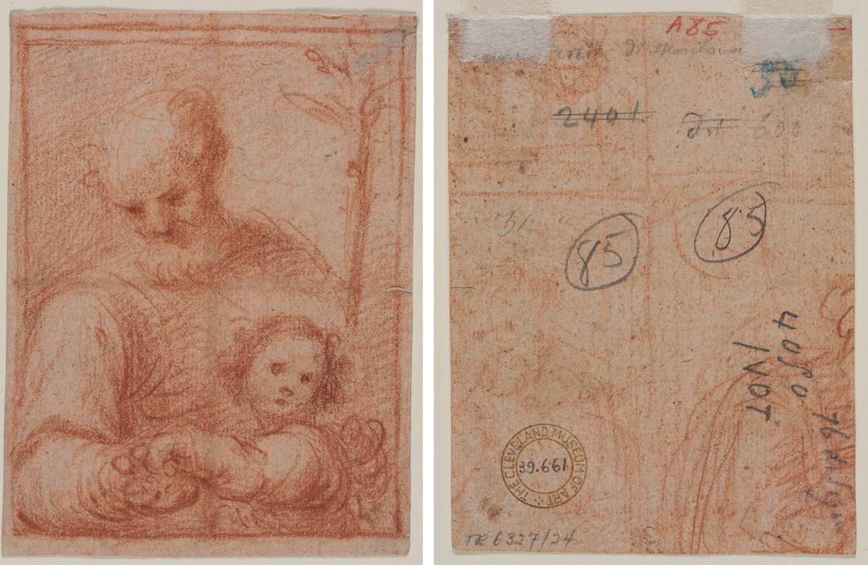 Joseph og barn (rekto); Fragment af to figurer (verso) af Unknown artist