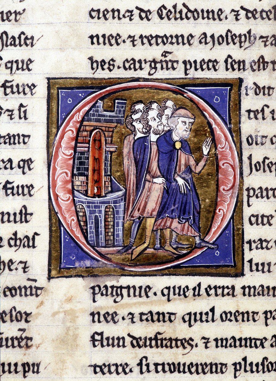 Josef af Arimathia (Arimatee) og hans efterfølger. Manuskript: Conquest of the Holy Grail, skrevet 717 år efter vor herres lidenskab. Bibliotheque Municipale de Rennes, frk. 255 (Samling af romaner af det runde bord); Paris af Unknown artist