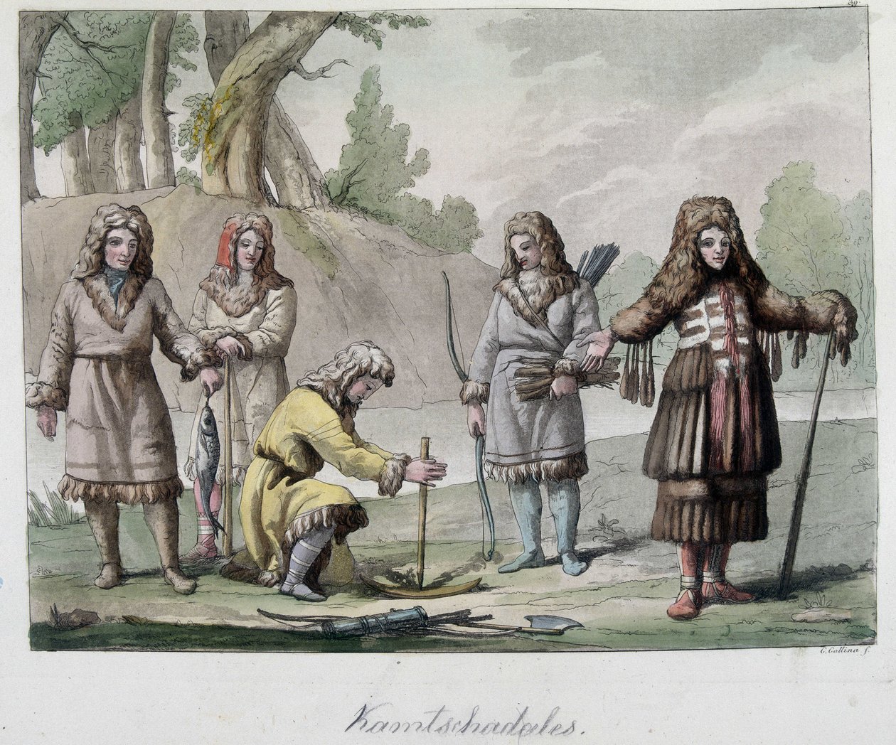 Kamtschadales folk i Sibirien. I "" Den gamle og moderne dragt"" 1819-1820, af Ferrario. af Unknown artist