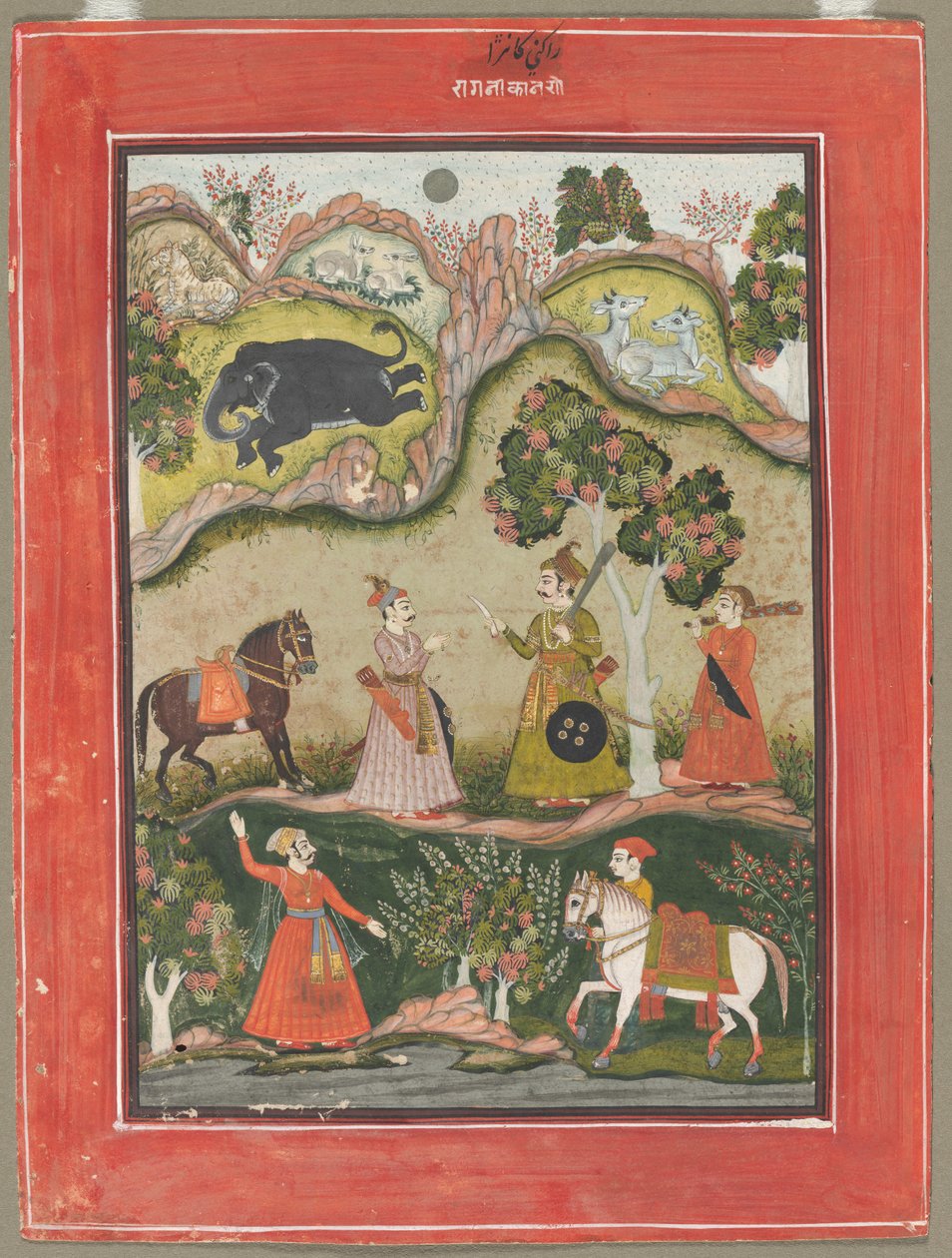 Kanhara Ragini: Inspirationssang til Krishna for Killing the Elephant Demon, fra Ragamala-serien af Unknown artist