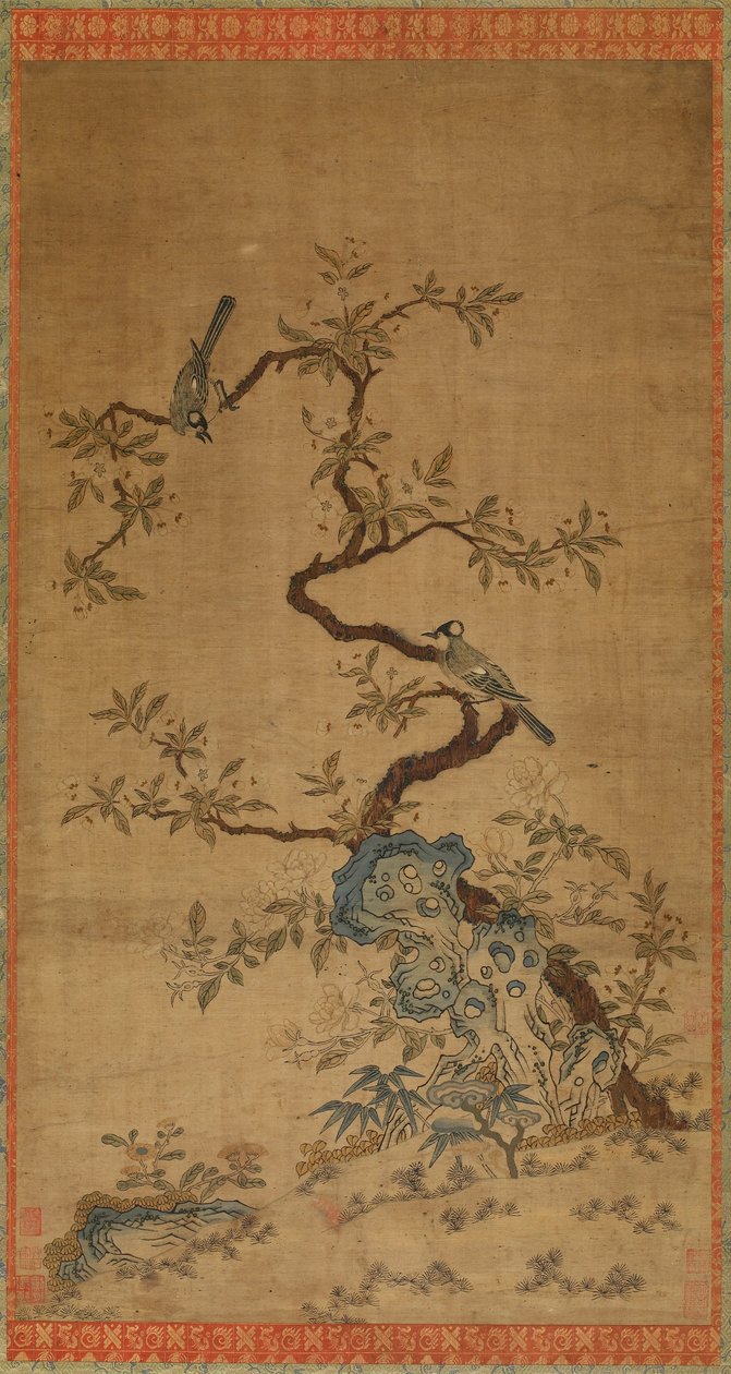 Kesi-tæppe af to fugle og et blomstrende træ af Unknown artist