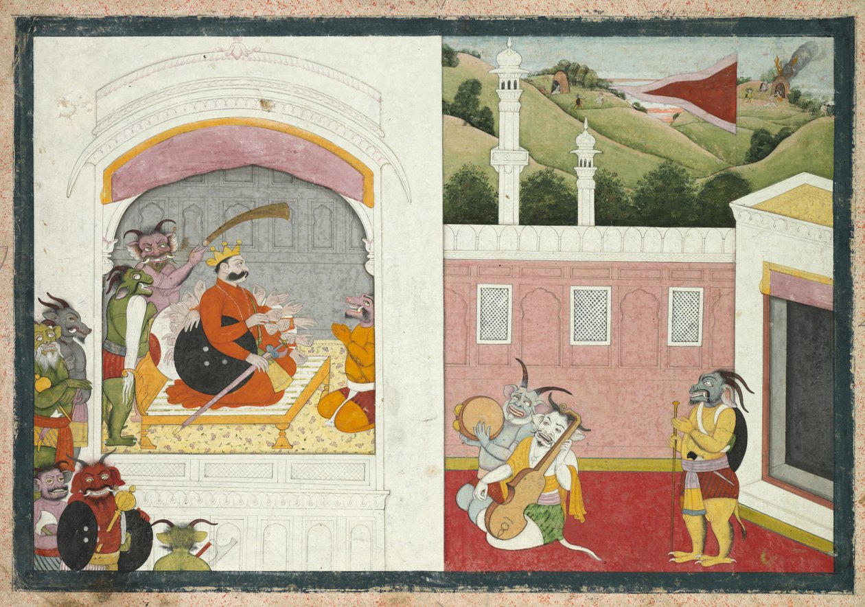 Kong Bana nyder musik i sit hof, fra Usha-Aniruddha-delen af en Krishna Lila af Unknown artist