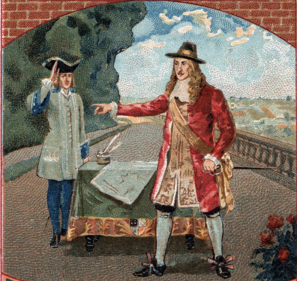 Kong James II af England (James II Stuart) (1633-1701) under sit ophold på slottet Saint-Germain-en-Laye (Saint Germain en Laye). Kromolitografi i slutningen af det 19. århundrede af Unknown artist