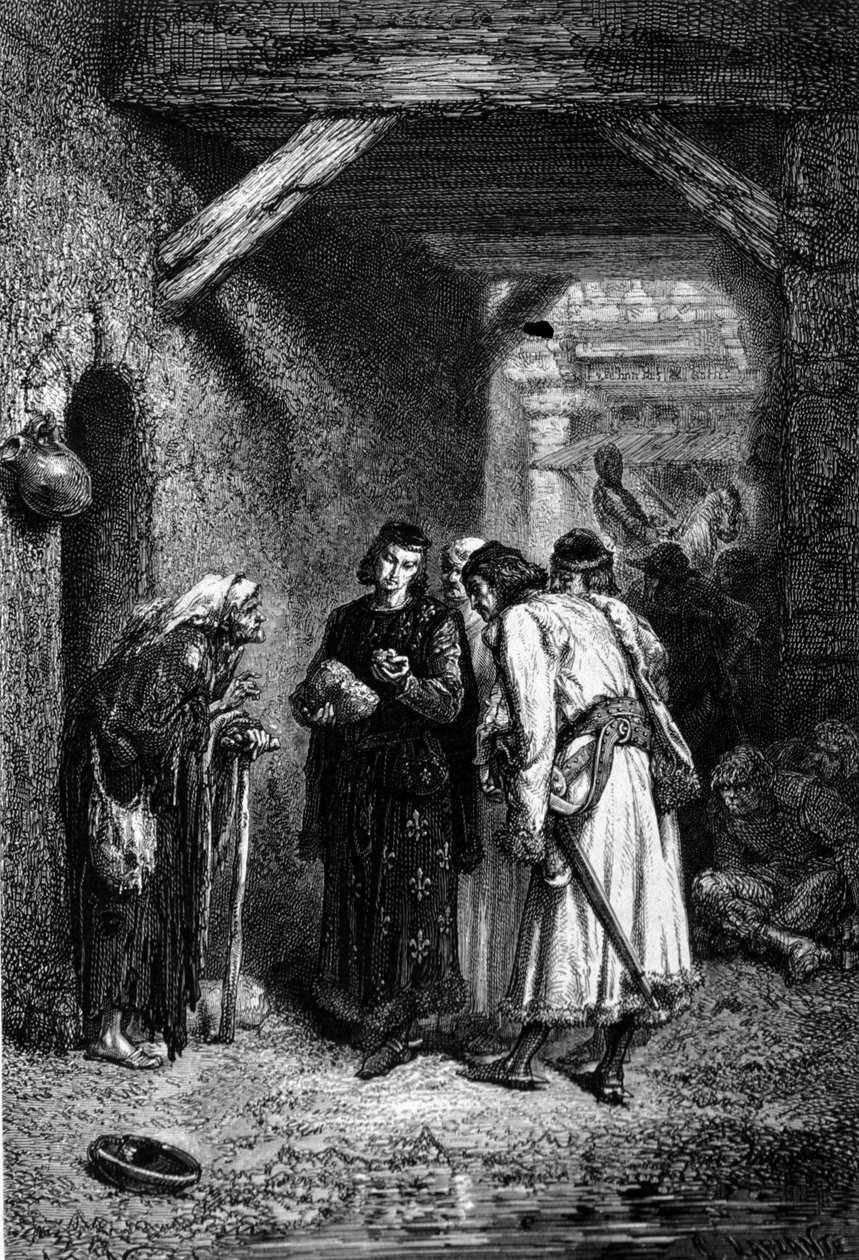 Kong Ludvig IX eller Saint Louis (1214 - 1270) undersøger fattiges brød og finder ud af, at det er tørt. af Unknown artist