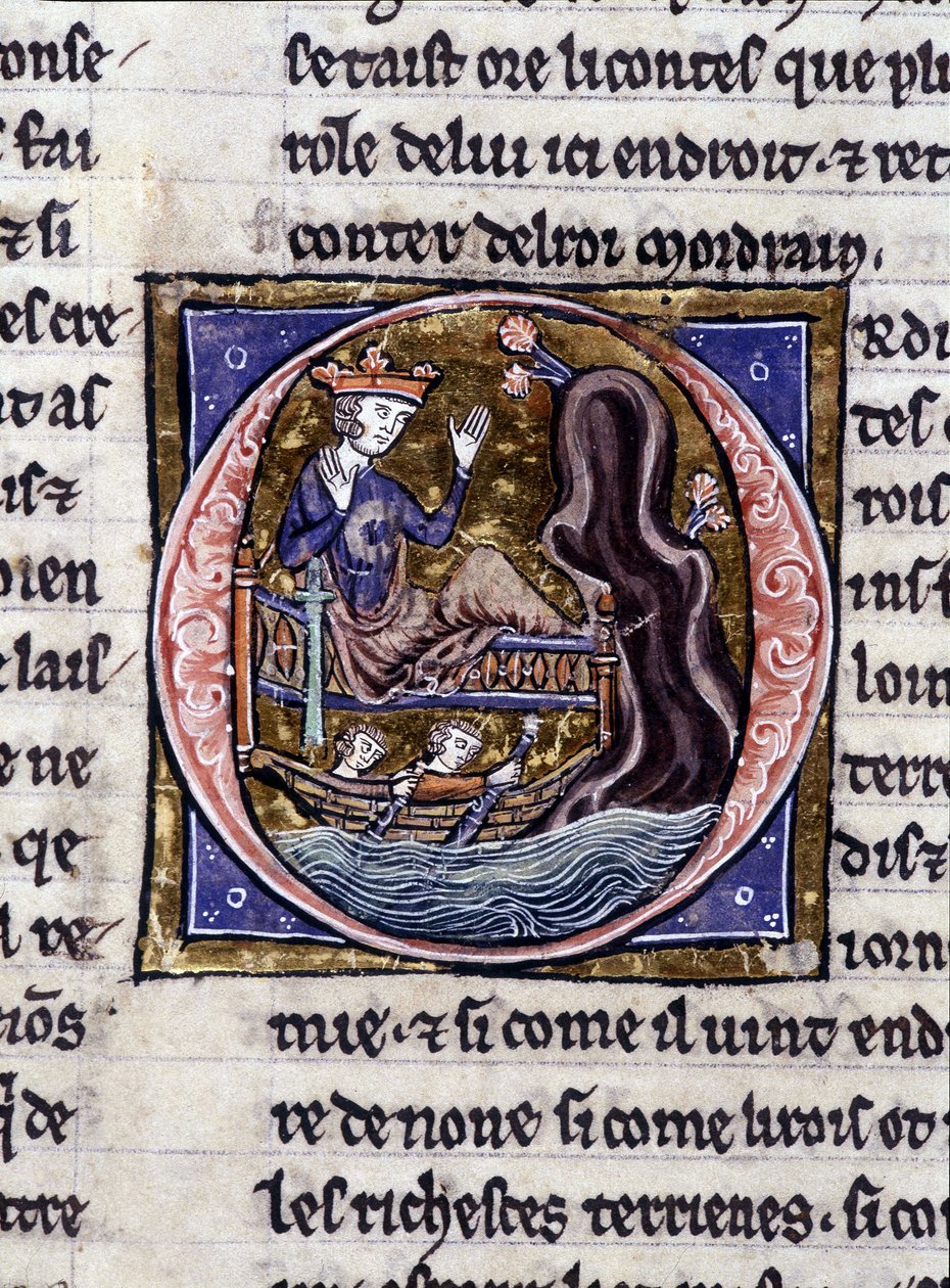 Kong Modreius. Manuskript: Erobring af Saint Gréal, skrevet 717 år efter vor herres lidenskab. Bibliotheque Municipale de Rennes, frk. 255 (Samling af romaner af det runde bord); Paris af Unknown artist