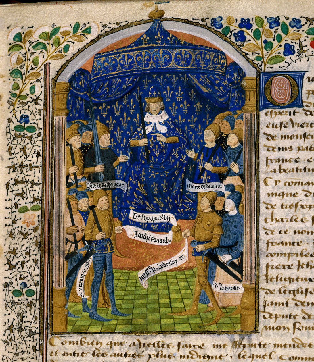 Konge af Frankrig Karl VII (1403-1461) og hans hof. Til højre: Jean d