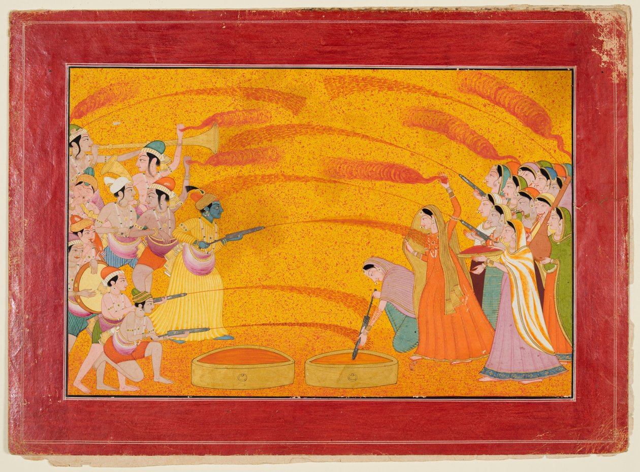 Krishna fejrer Holi af Unknown artist