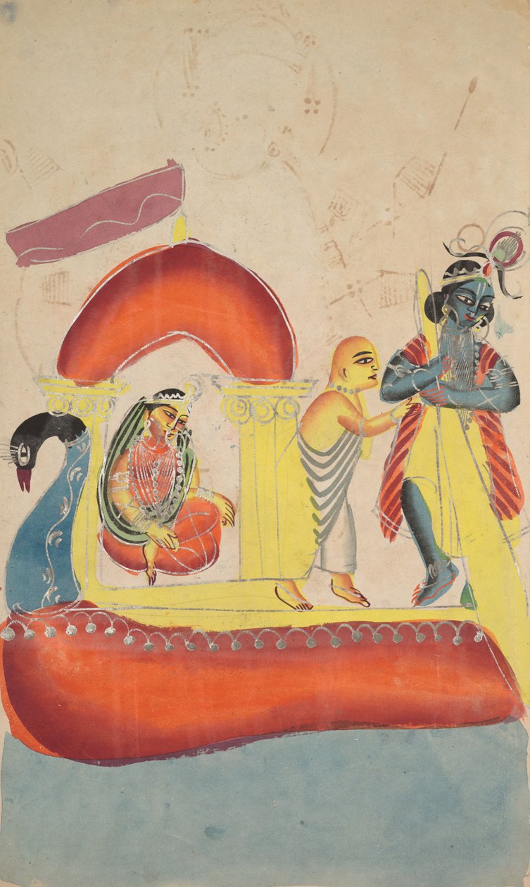 Krishna færger Radha over Yamuna-floden (recto) af Unknown artist