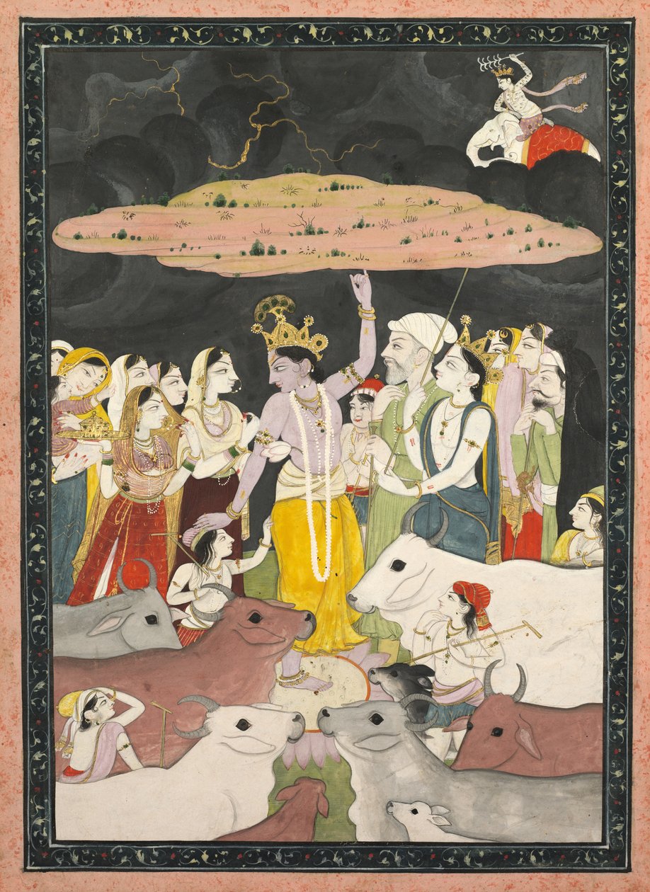 Krishna løfter Govardhan-bjerget af Unknown artist