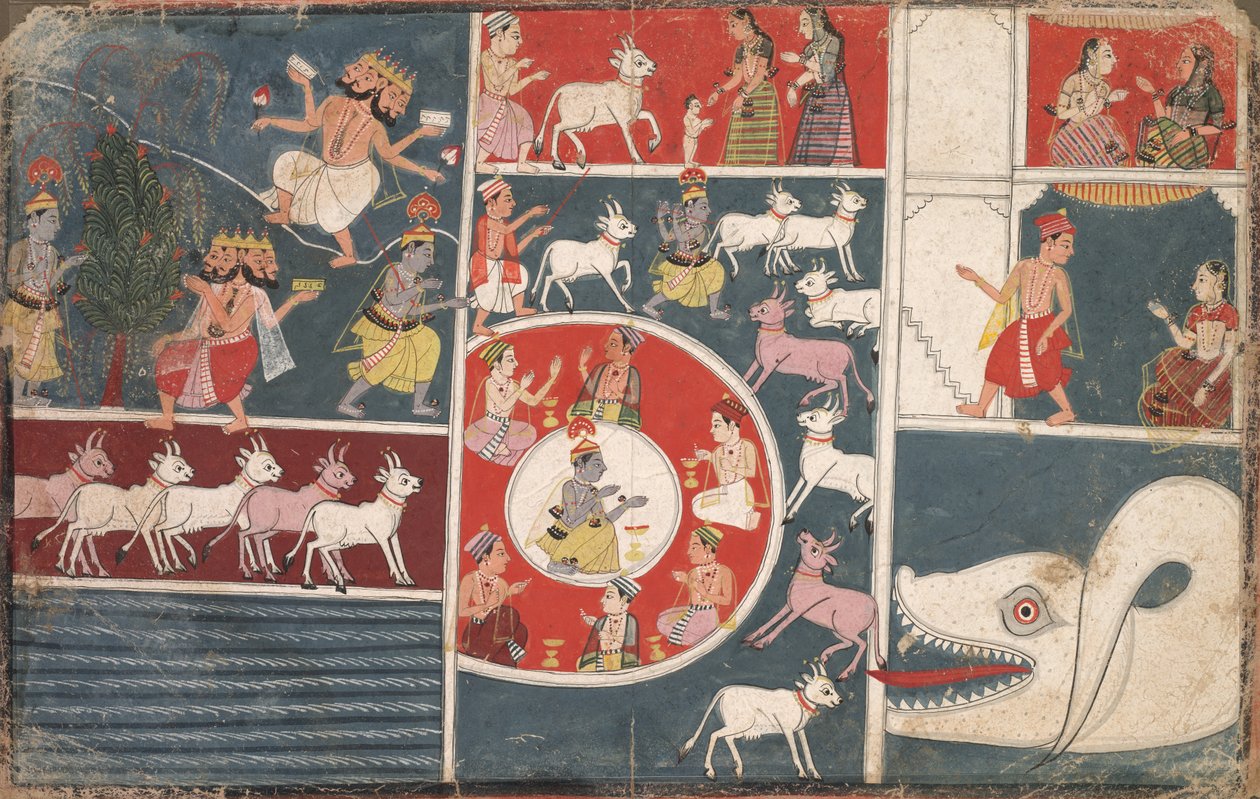 Krishna spiller fløjte og andre episoder fra Bhagavata Purana af Unknown artist