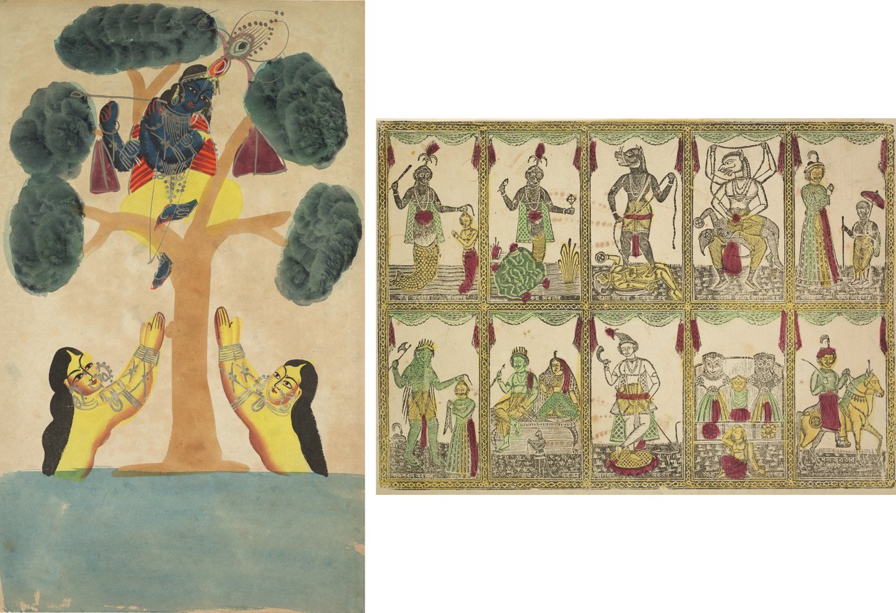 Krishna stjæler cowgirlernes tøj (Gopis) (recto); Das Avataras, Ti inkarnationer af Vishnu (verso) af Unknown artist